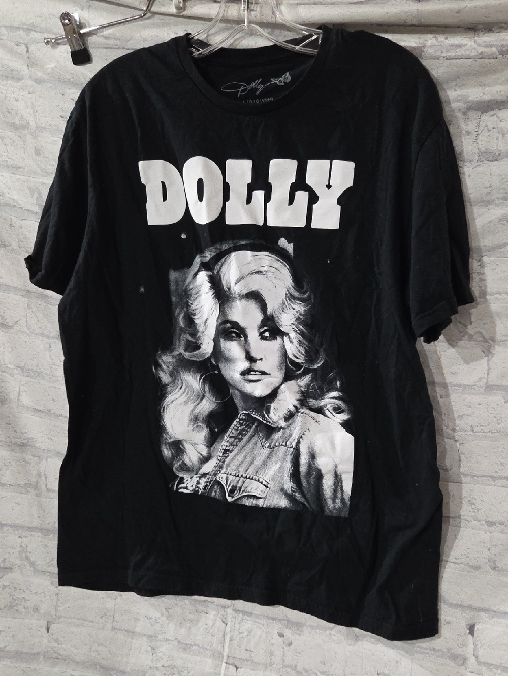 Dolly Black Graphic Tee with White Portrait